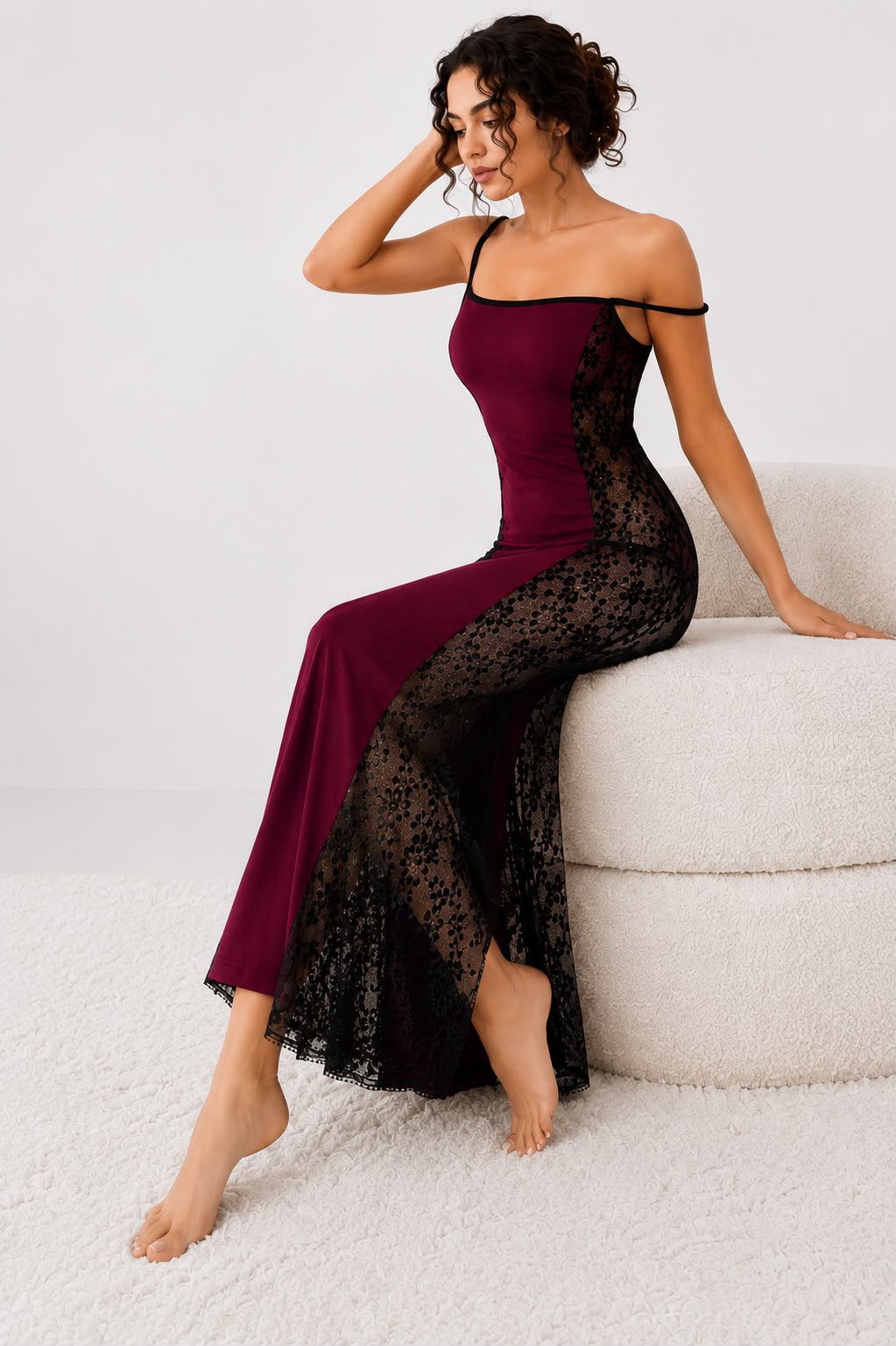 Midnight Allure Lace-Panel Maxi