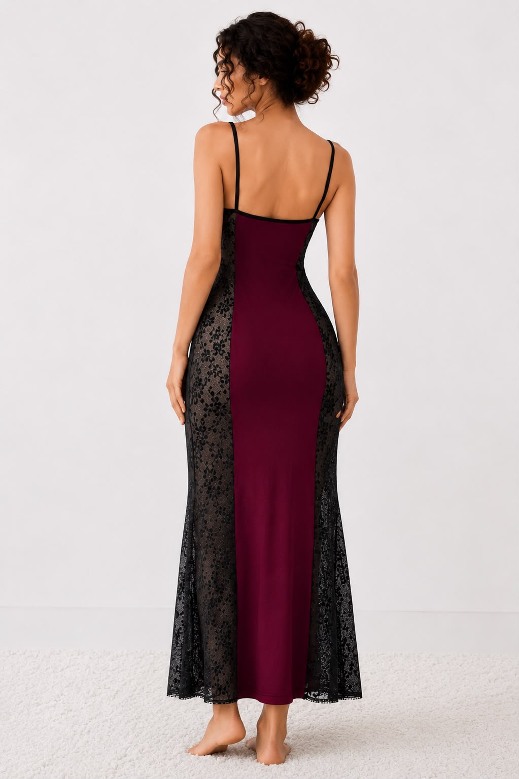 Midnight Allure Lace-Panel Maxi
