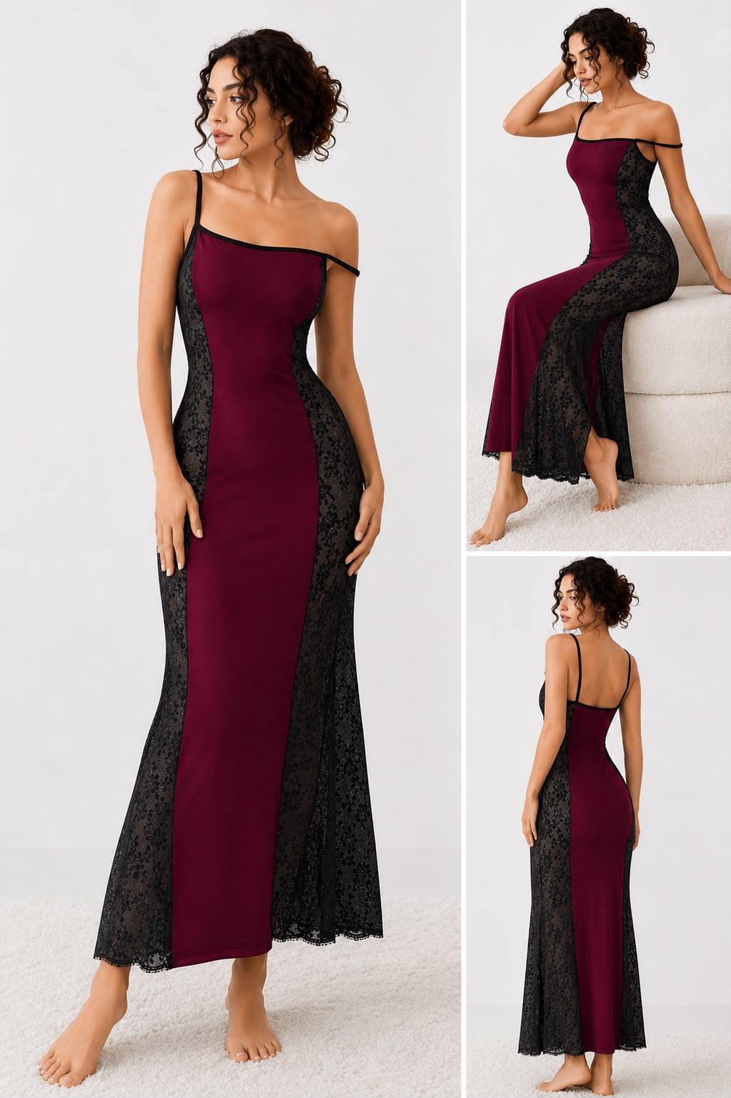 Midnight Allure Lace-Panel Maxi