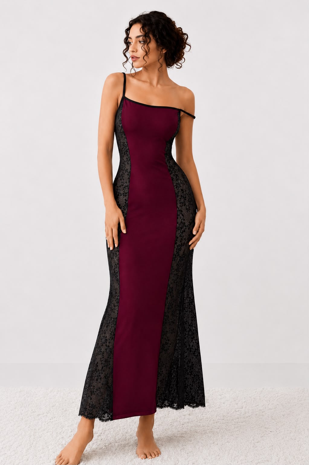 Midnight Allure Lace-Panel Maxi