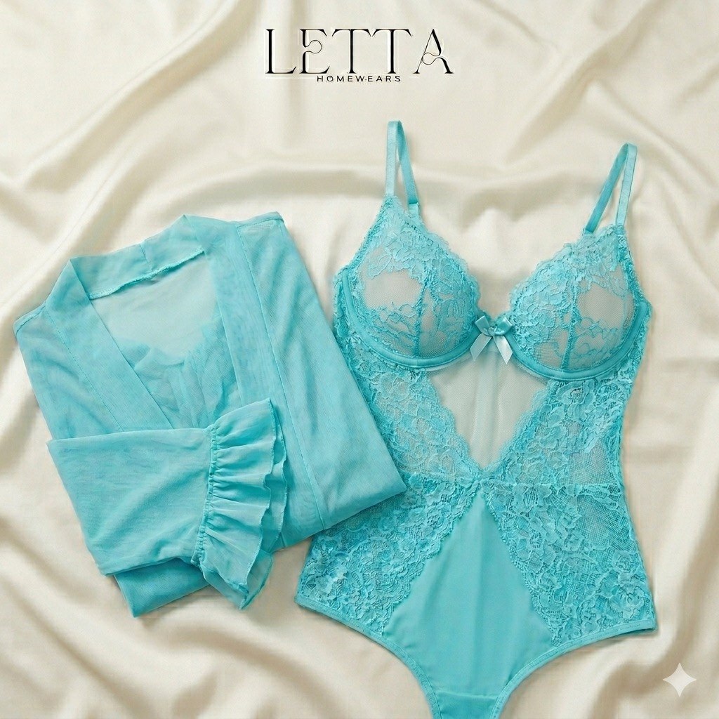 Embroidered Mesh Lingerie Set