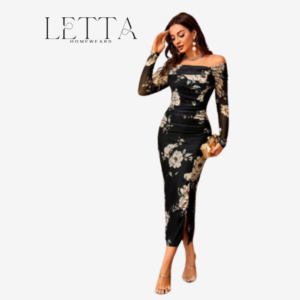 Elegant Black Floral Long-Sleeve Lingerie Dress