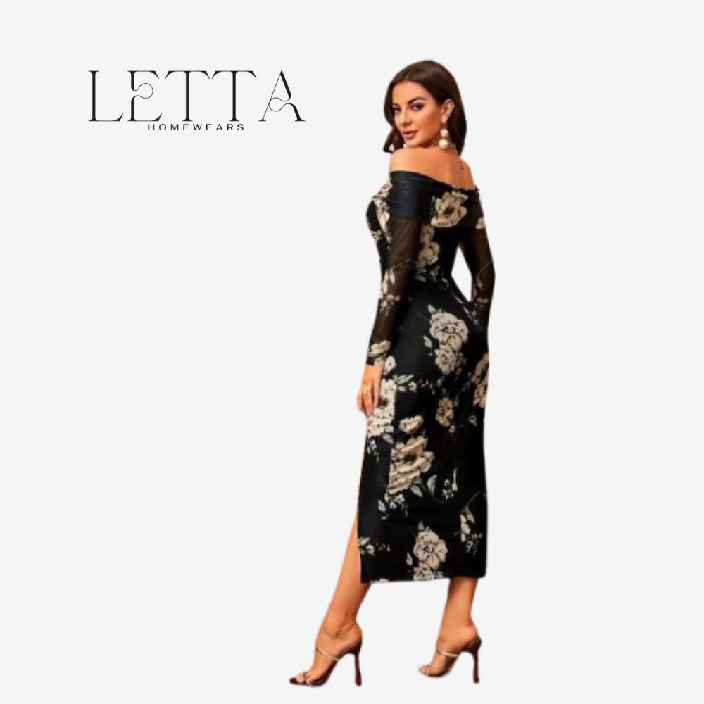 Elegant Black Floral Long-Sleeve Lingerie Dress - Image 2