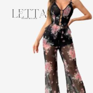 Romantic Floral Mesh & Lace Jumpsuit Set