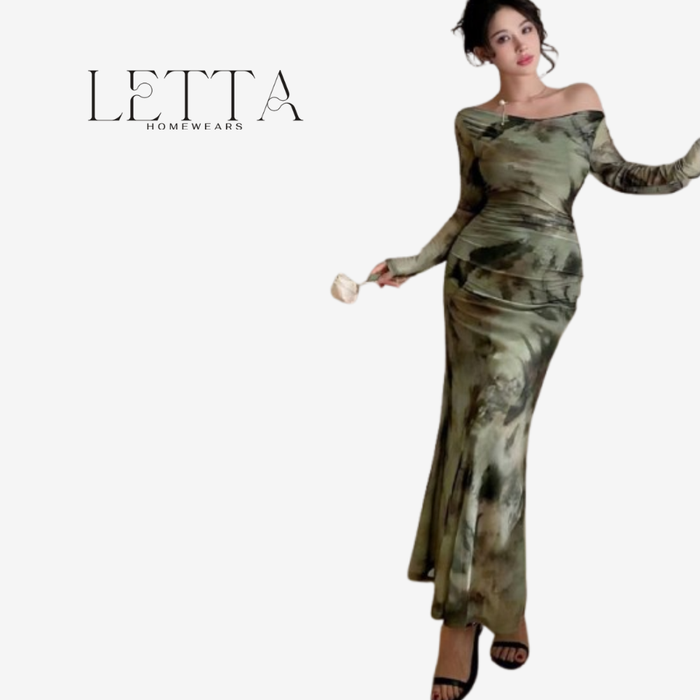 Elegant Marble Print Long Dress - Image 2