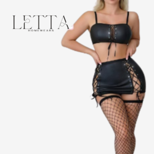 Bold Black Faux Leather Lingerie Set