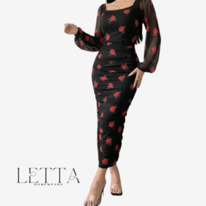 Midnight Rose Ruched Evening Gown