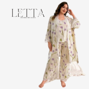 Premium Plus Size 3-Piece Lavender Floral Pajama Set